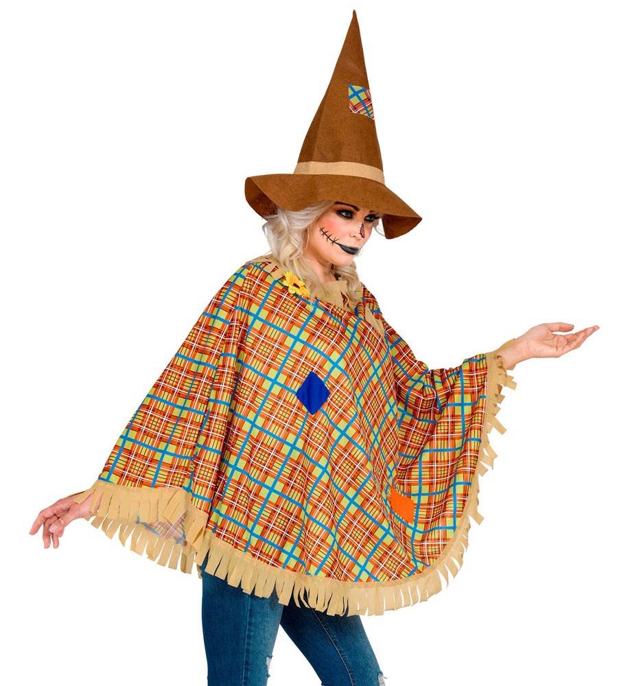 Kostüm Vogelscheuche für Damen Poncho und Hut Halloween Karneval