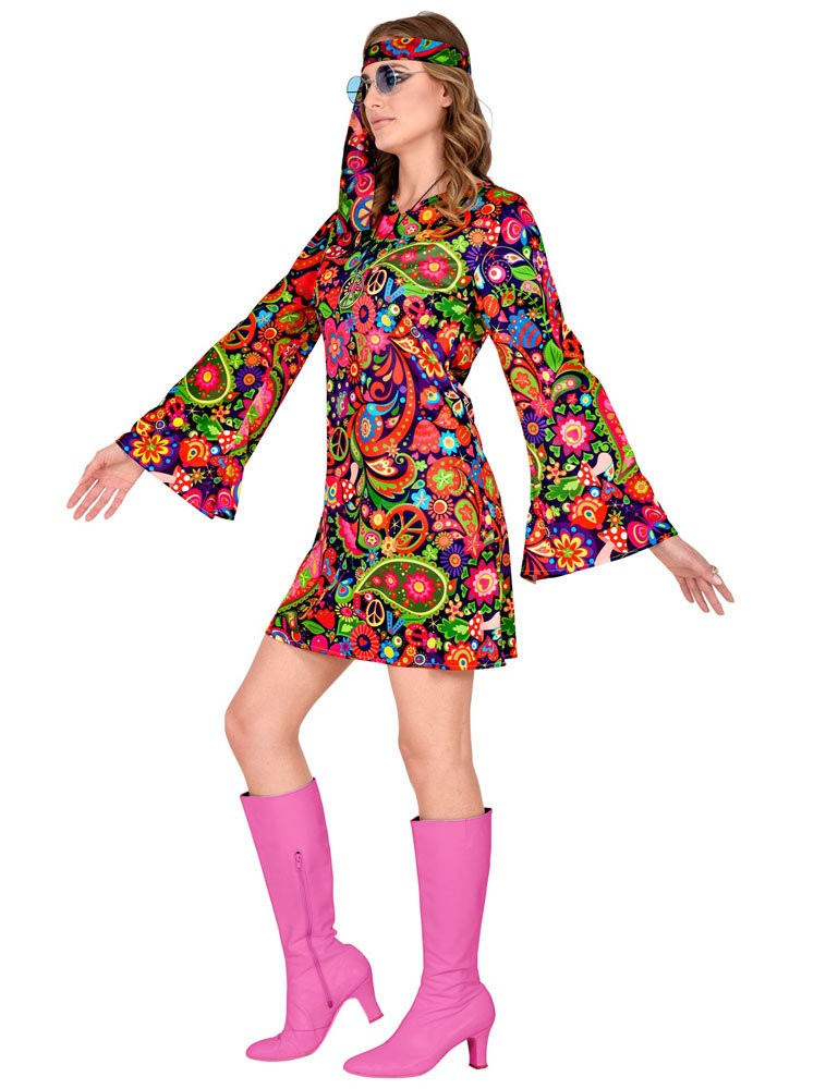 Hippie Kost M Love F R Damen Pink Er Jahre Flower Power Kleid